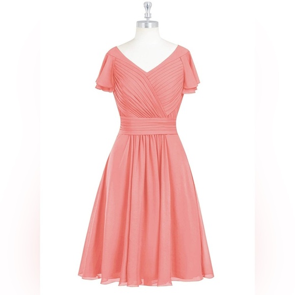 Azazie Hadley a-line pleated chiffon short dress in Pearl Pink - Picture 2 of 12